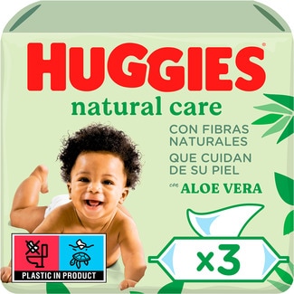 toallitas infantiles Natural Care 99% Agua y con Aloe Vera pack 3 envases 56 unidades sin perfume - Huggies