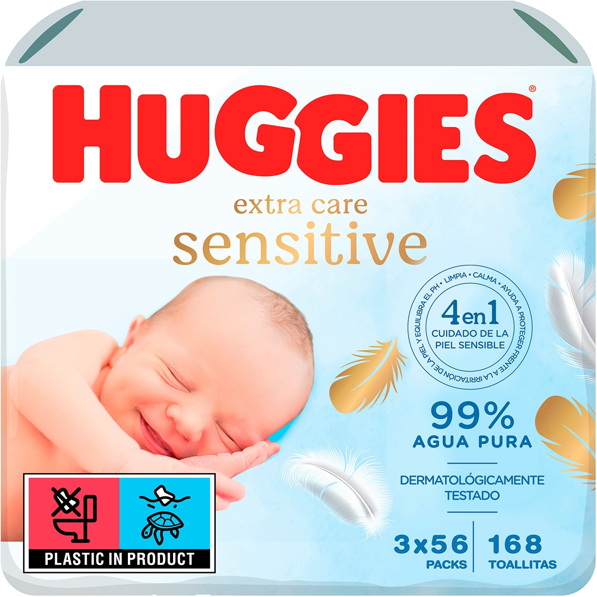 toallitas infantiles Pure Extra Care Sensitive 99% agua pack 3 envases 56 unidades para pieles sensibles, sin perfume