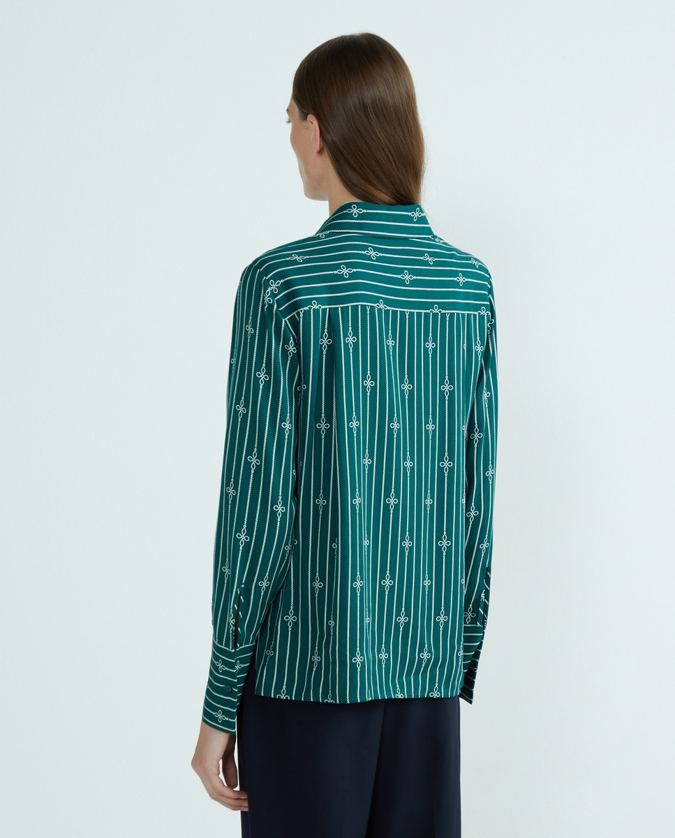 Camisa Fluida e Estampada Verde-escuro-3