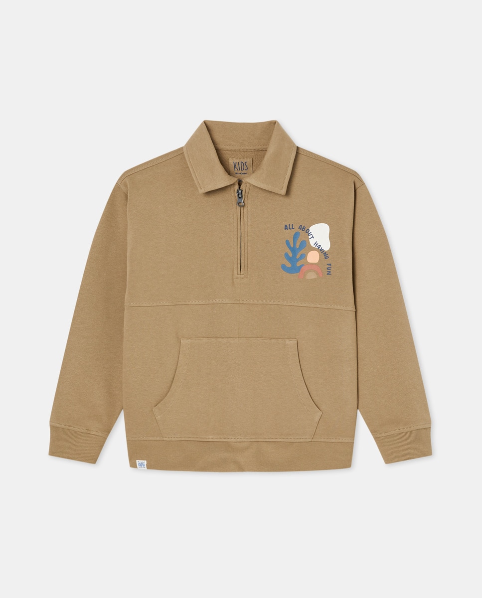 Sweatshirt com Fecho de Correr Castanho-4