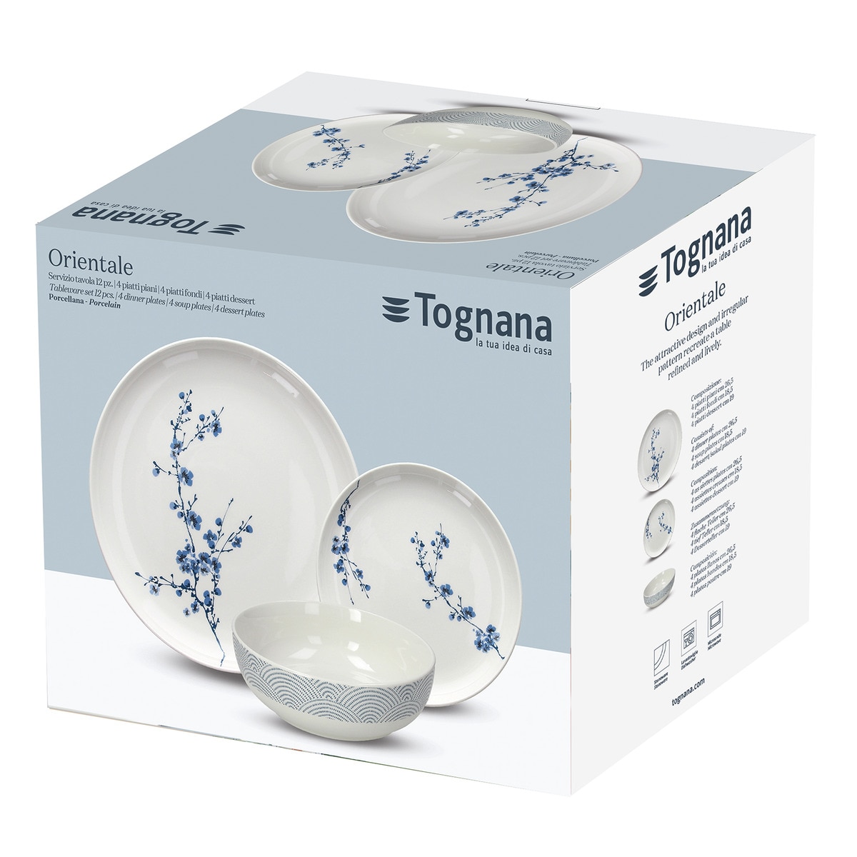 Vajilla 12 piezas de porcelana Orientale Tognana Blanco-2