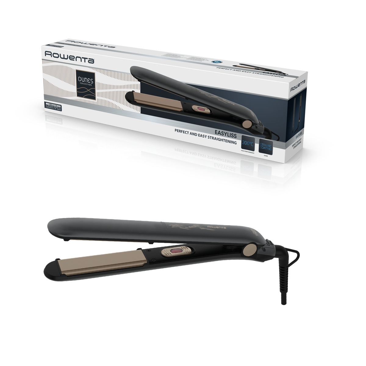 Plancha de pelo Rowenta Dunas con revestimiento de cerámica turmalina Negro-5