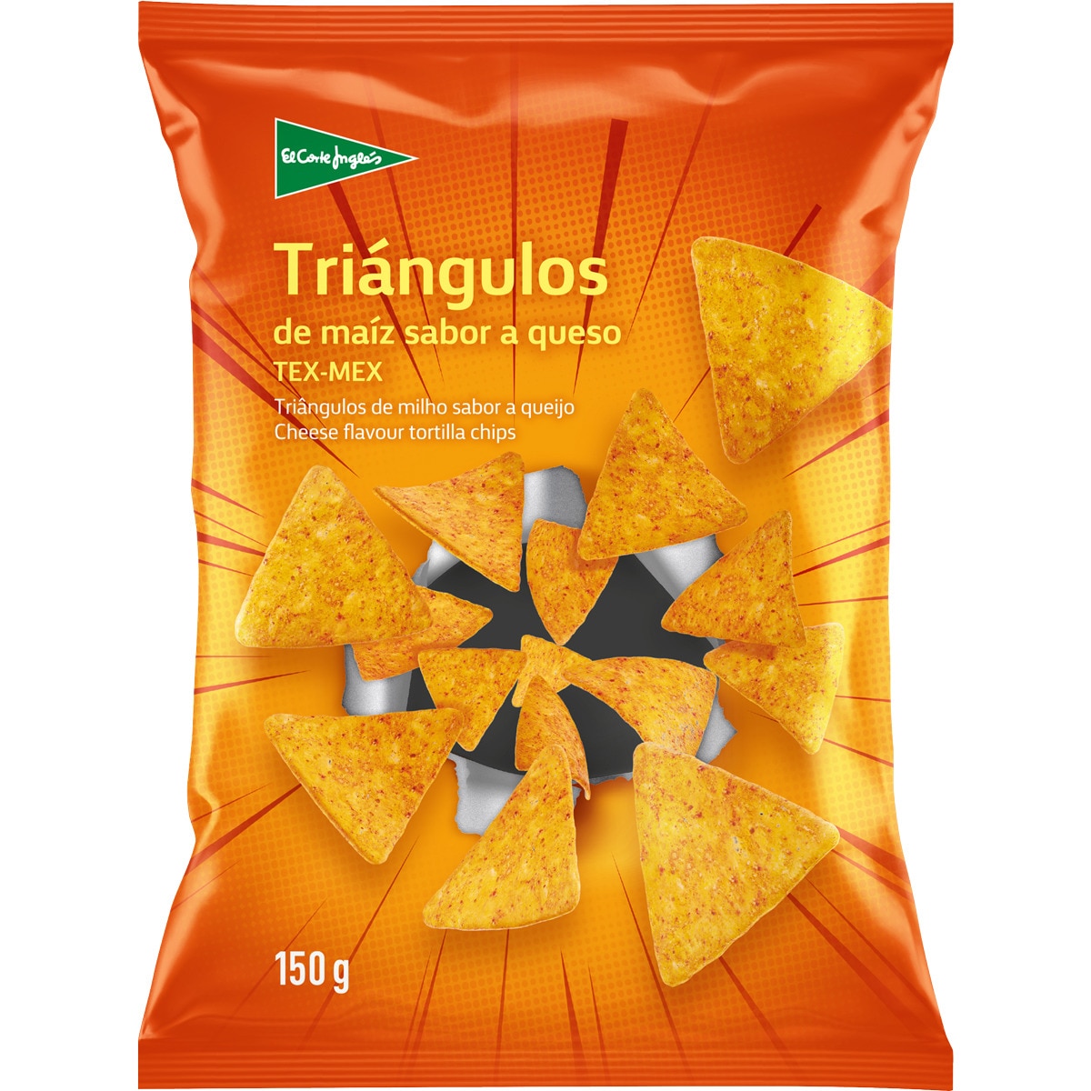 triangulos de maíz sabor a queso tex mex bolsa 150 g
