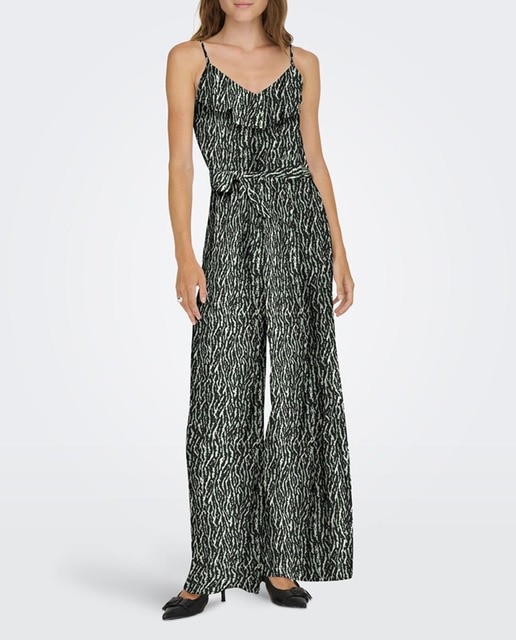 Imagen 0 de Mono largo de tirantes de mujer con volante y cinturón