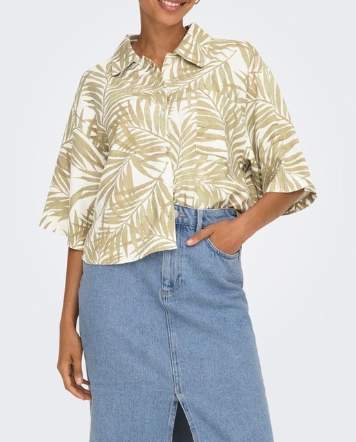Imagen 0 de Camisa de lino de mujer estampada manga francesa