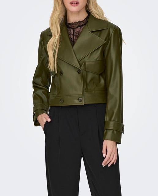 Imagen 0 de Chaqueta biker corta de mujer efecto piel