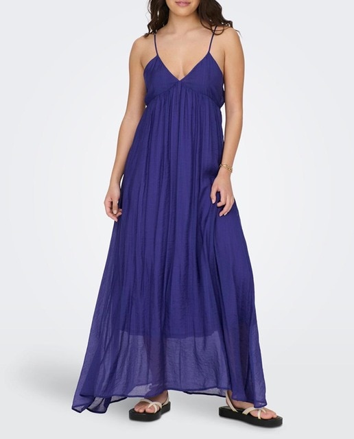 Imagen 0 de Vestido largo de tirantes con escote en pico y espalda abierta