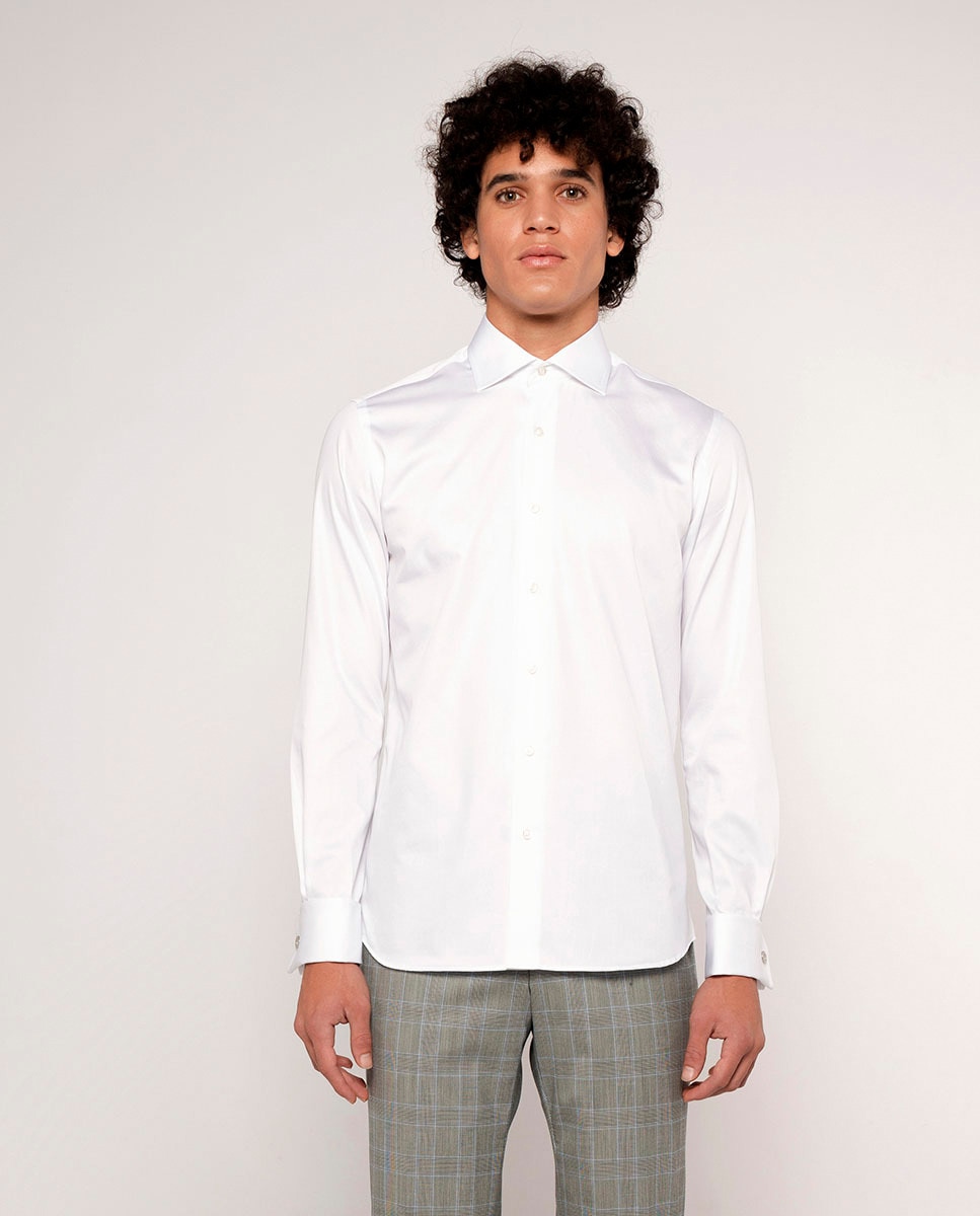 Camisa Semi-Cintada com Punho Duplo Branco-1
