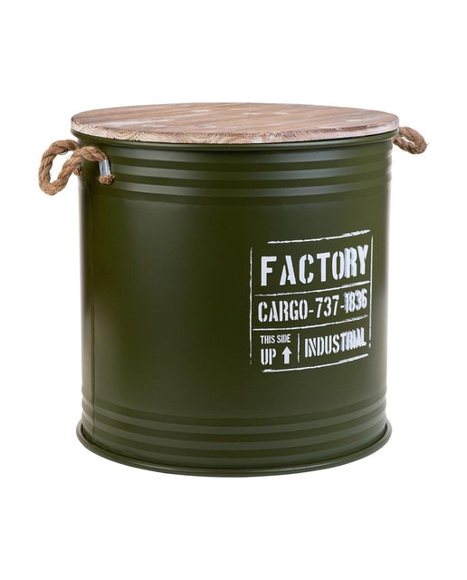 Imagen 0 de Cesto ropa de metal, tapa de madera y asas de cuerda impresa verde