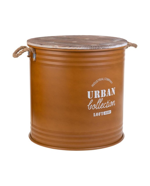 Imagen 0 de Cesto ropa de metal, tapa de madera y asas de cuerda impresa marrón