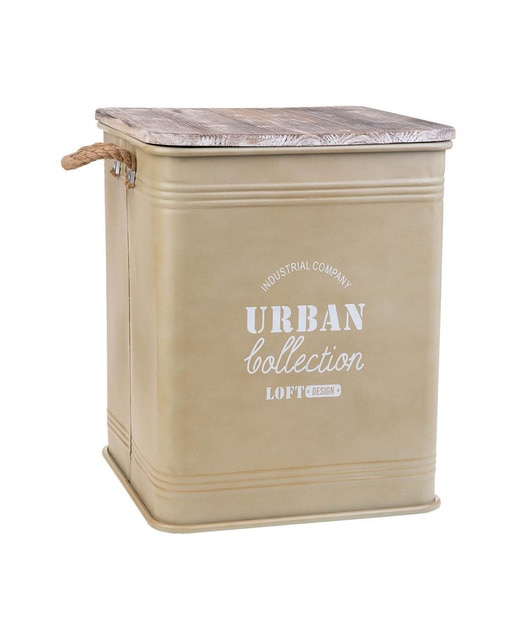 Imagen 0 de Cesto ropa de metal, tapa de madera y asas de cuerda impresa marrón