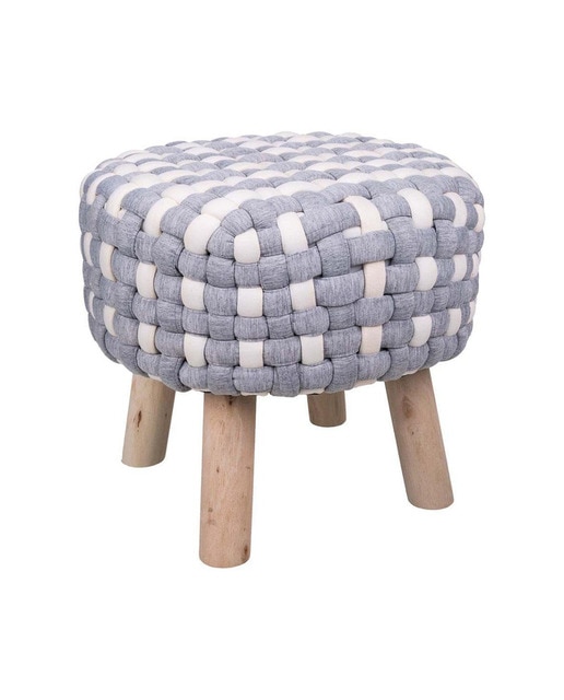 Imagen 0 de Taburete de madera y algodón trenzado
