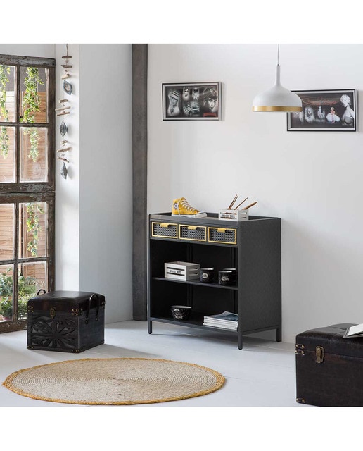 Imagen 0 de Aparador de metal y madera de 1 balda y 3 cajones gris