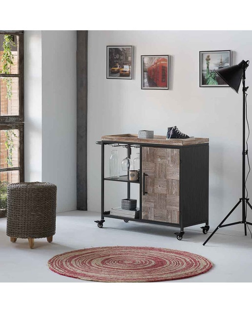 Imagen 0 de estantería botellero con ruedas de madera y metal de 1 balda y 1