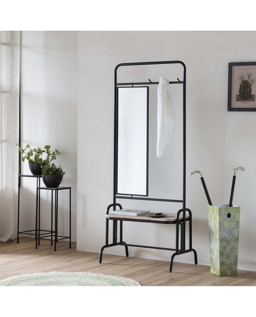 Imagen 0 de Recibidor con banco y espejo de metal y madera gris