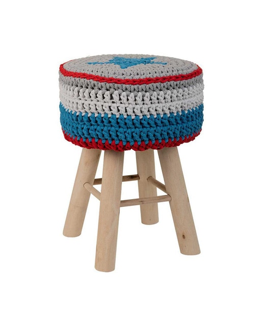 Imagen 0 de Taburete de madera y algodón trenzado azul