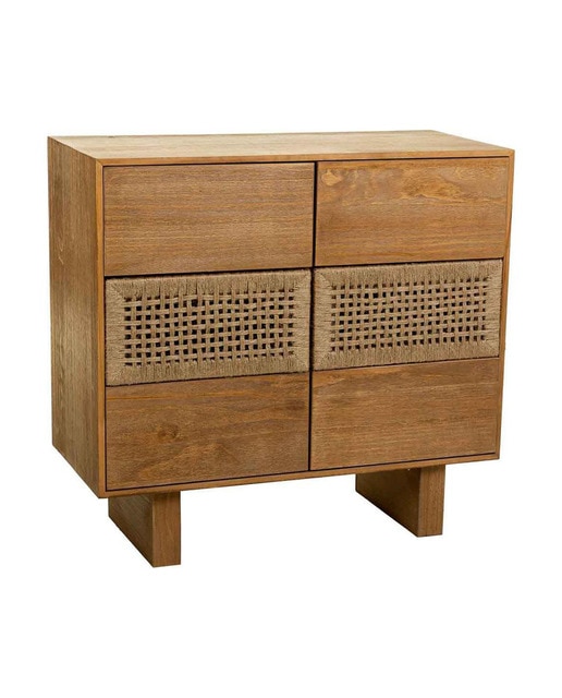 Imagen 0 de Cómoda de madera de y cuerda trenzada de 6 cajones marrón