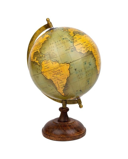 Imagen 0 de Globo terráqueo de plástico con arco de hierro sobre base de madera