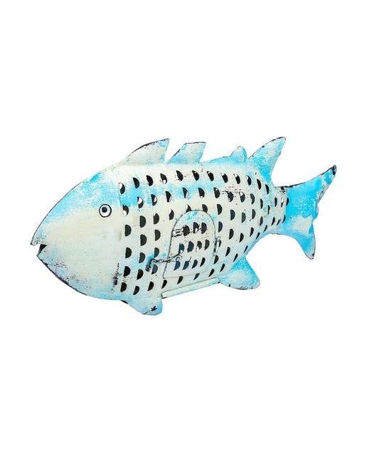 Imagen 0 de Pez portavela de metal envejecido azul