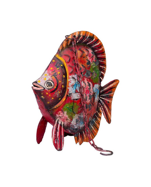 Imagen 0 de Pez portavela de metal envejecido rojo