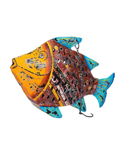 Imagen 0 de Pez portavela de metal envejecido azul