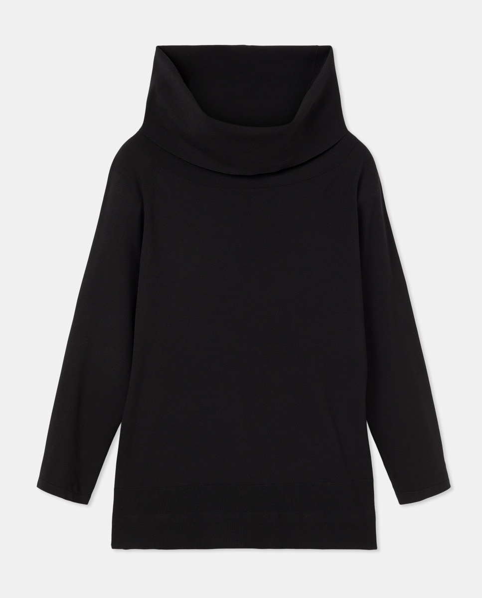 Camisola de Malha com Gola Caída Preto-4
