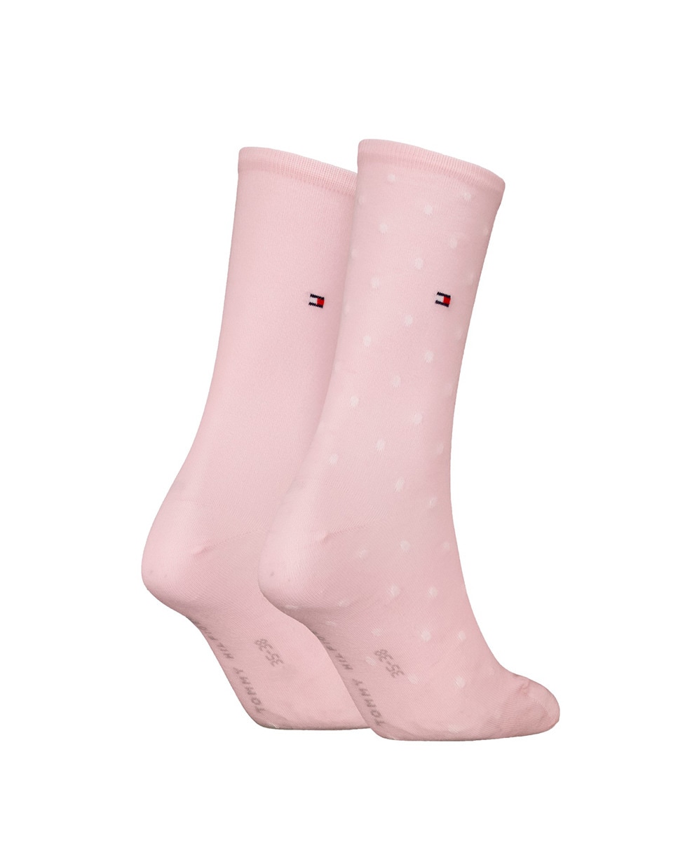 Pack de dois pares de meias de senhora, um com bolinhas e outro liso Rosa-2