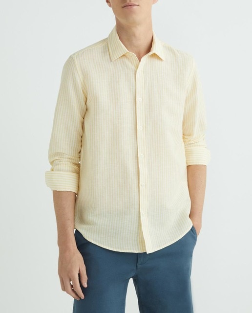 Imagen 0 de Camisa de hombre de lino y algodón de rayas