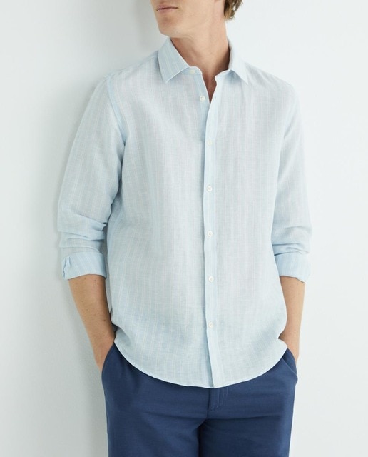 Imagen 0 de Camisa de hombre de lino y algodón de rayas