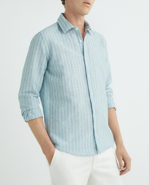 Imagen 0 de Camisa de hombre de lino y algodón de rayas