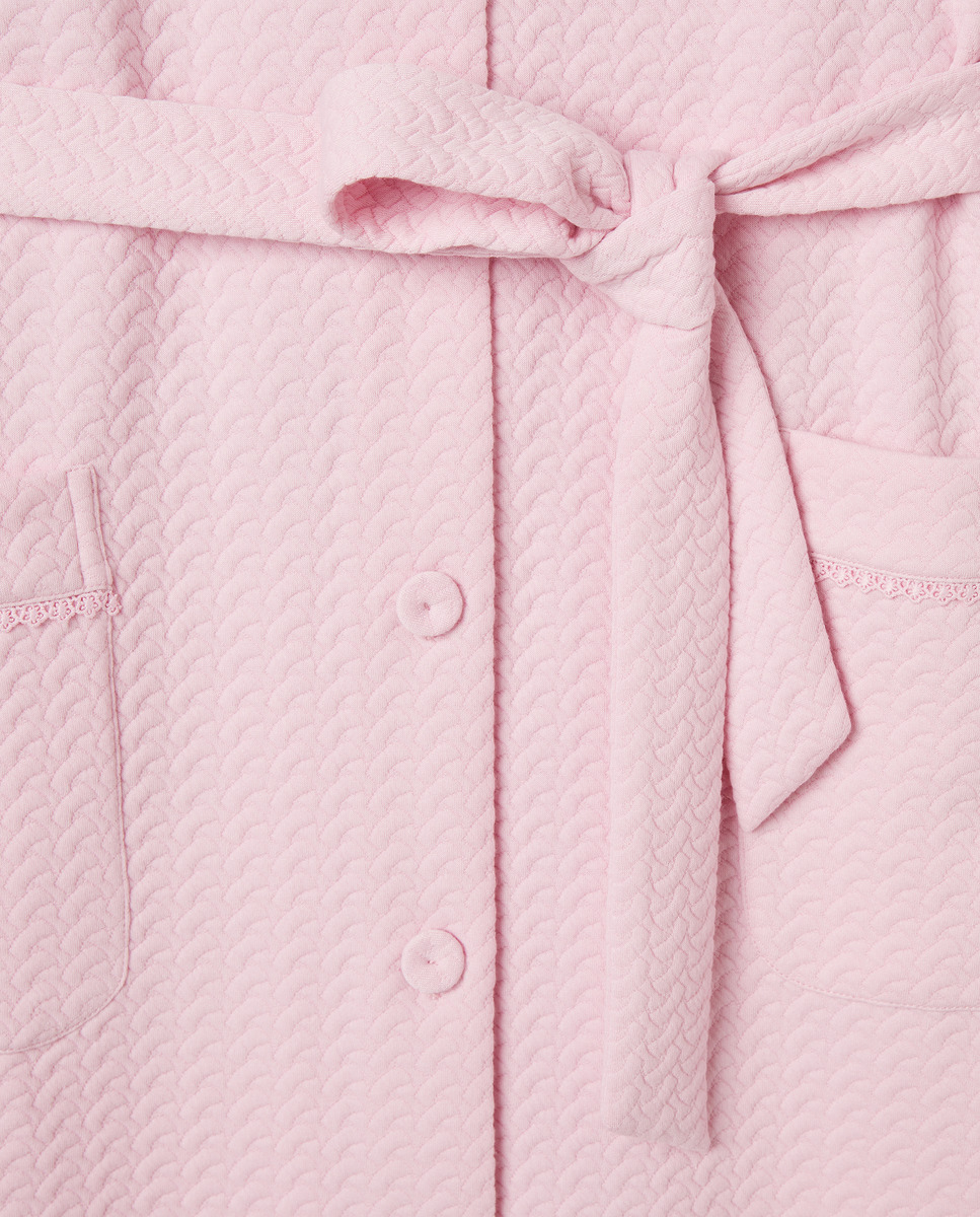 Robe Liso na Gola com Botões e Detalhe de Renda Rosa-4