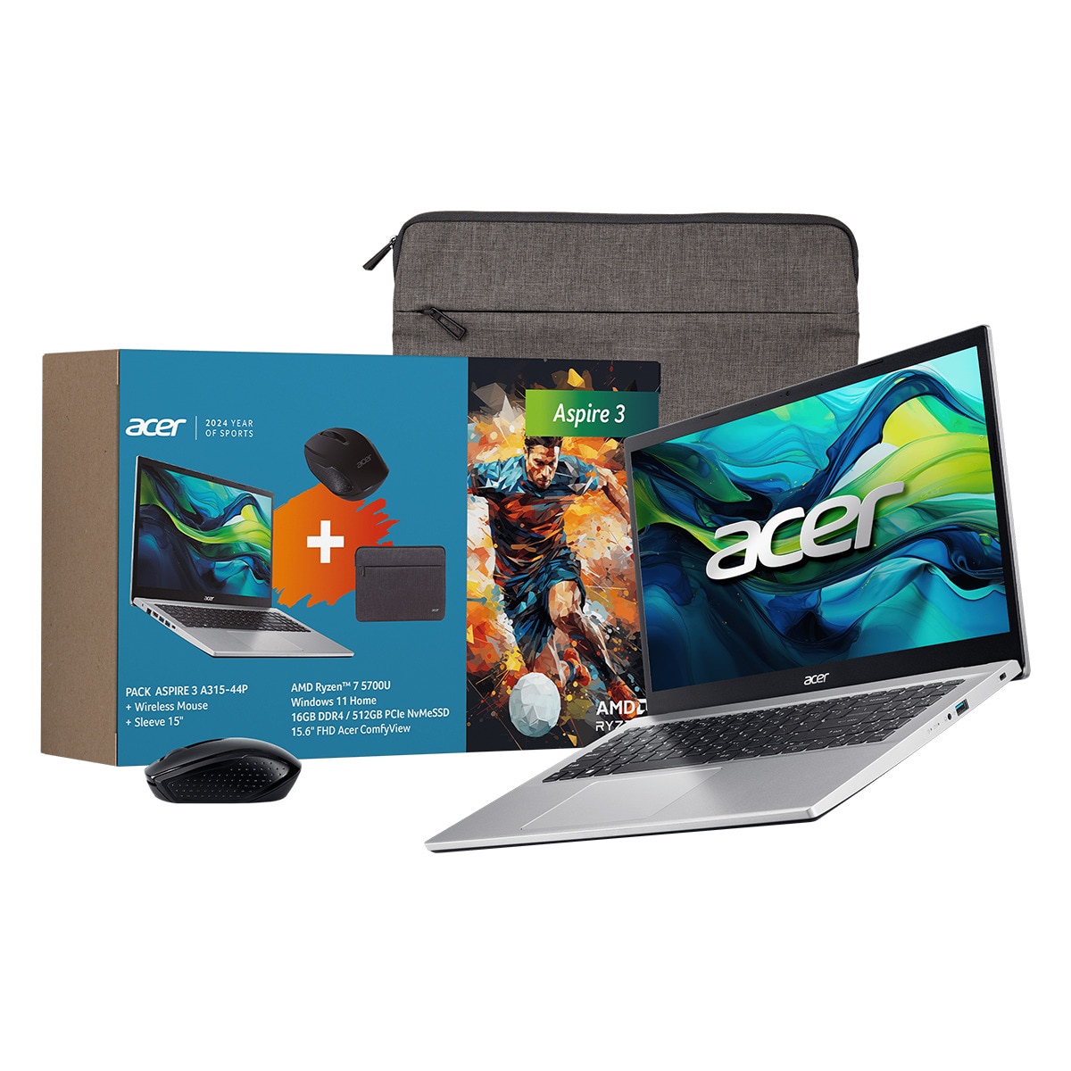 Portátil Acer Aspire 3, Ryzen 7-5700U, 16GB, 512GB SSD, 15.6", W11 Plata-1