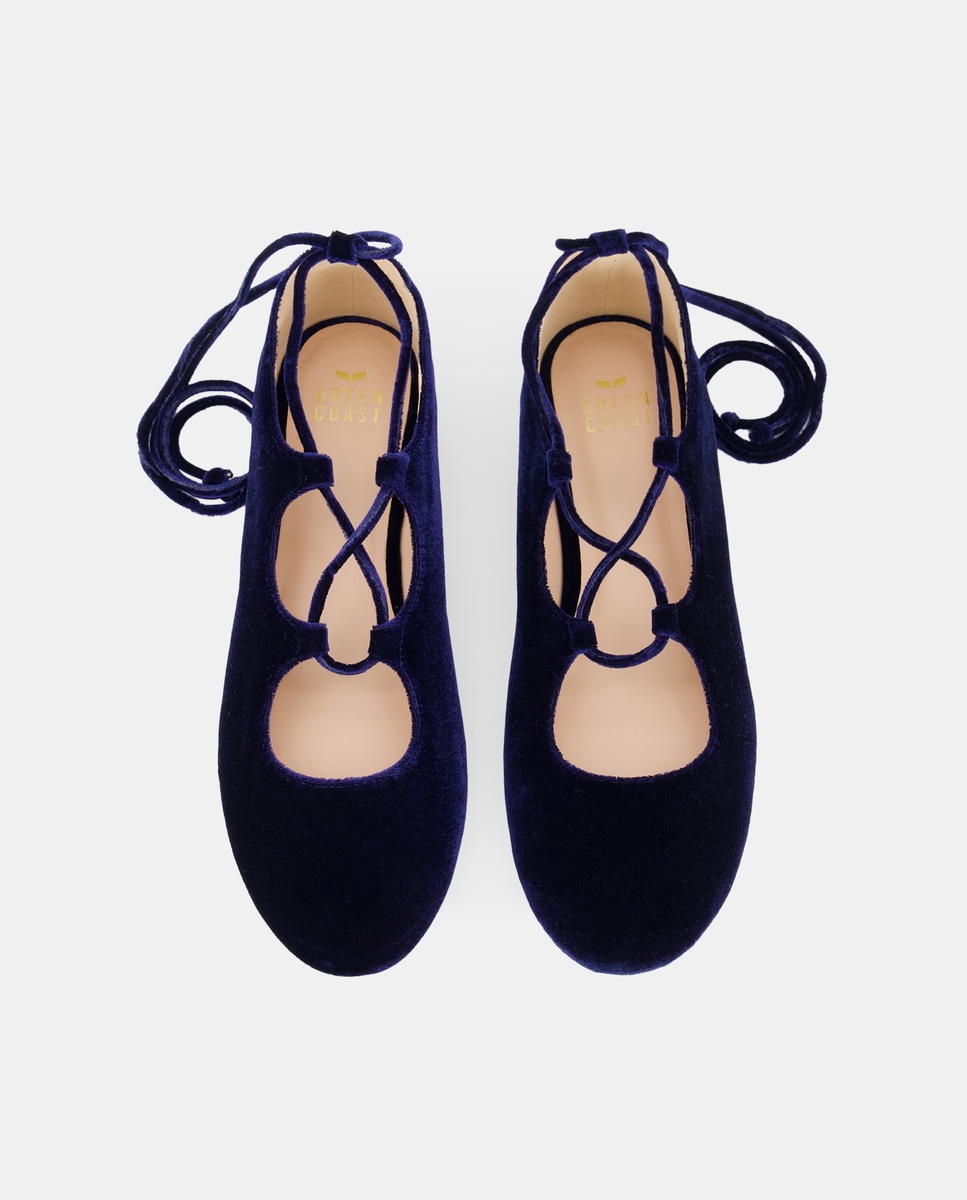 Sapatos de Presilho de Veludo com Tiras Azul-marinho-4
