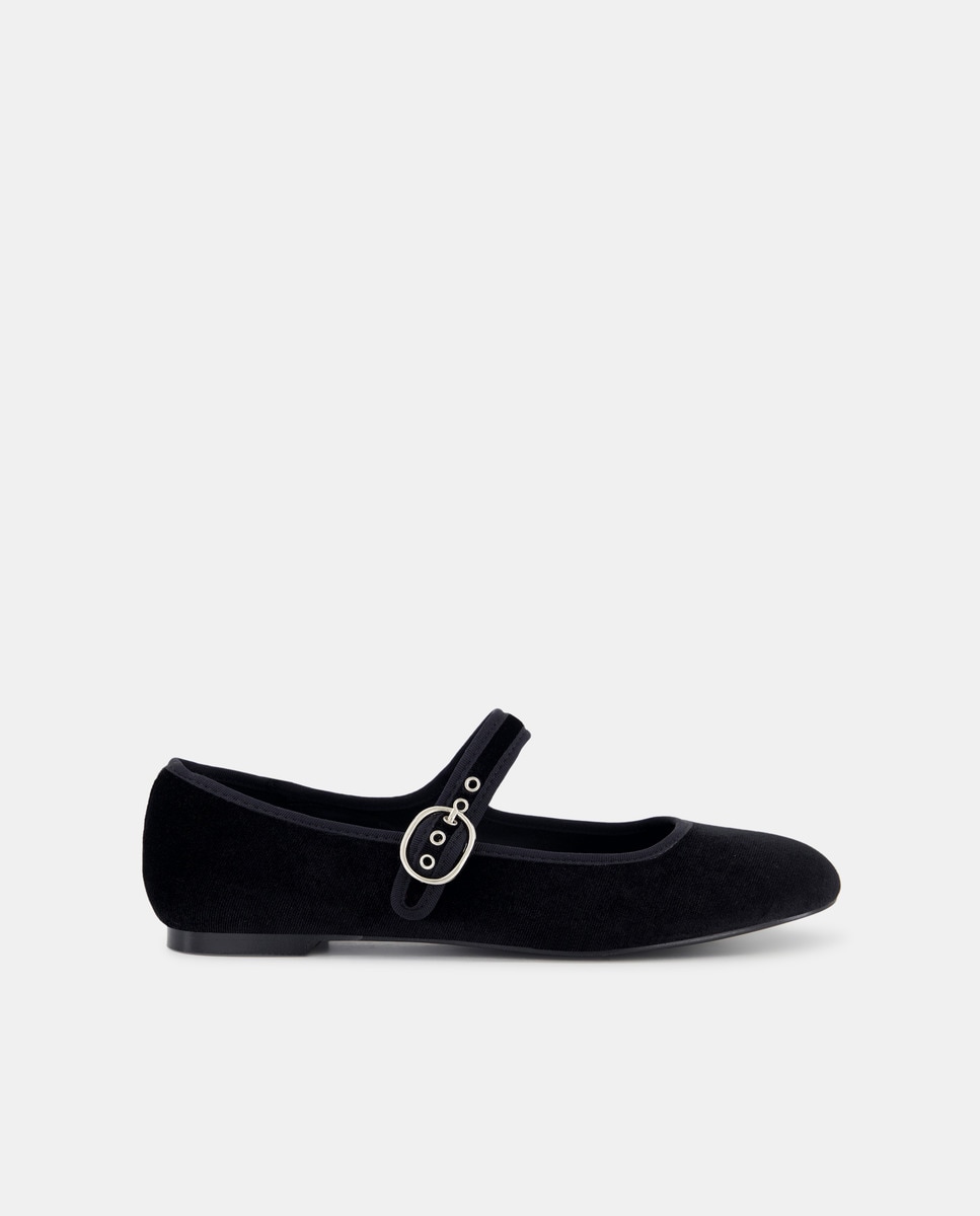Sapatos de Presilha em Veludo com Presilha Preto-1