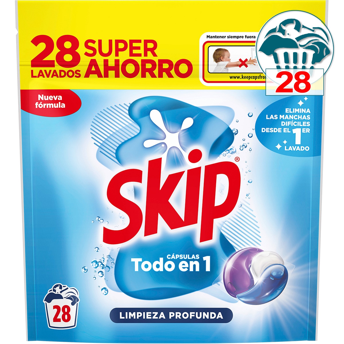 detergente cápsulas Limpieza Profunda Todo en 1 bolsa 28 capsulas
