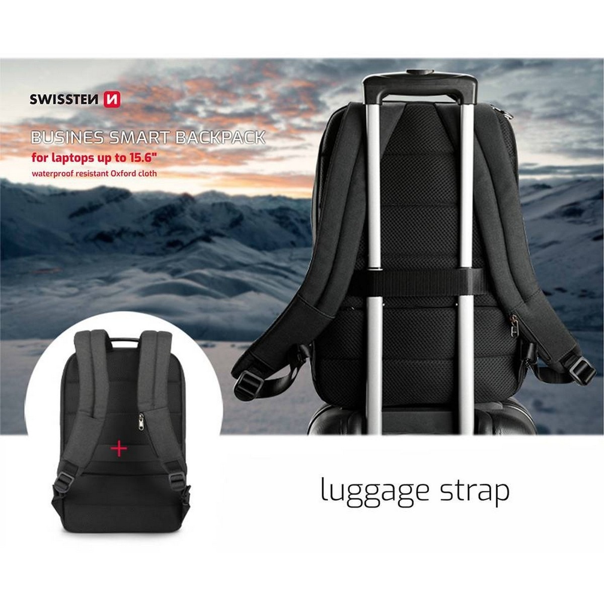 Mochila Swissten Laptop Backpack 15,6"- Preto 6
