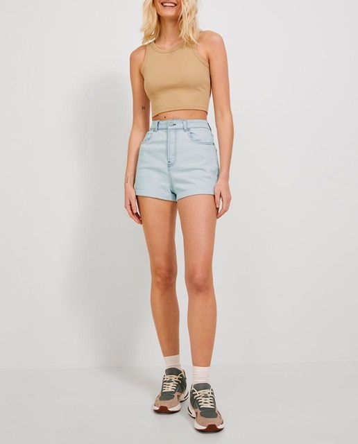 Imagen 0 de Shorts vaqueros de tiro alto de mujer