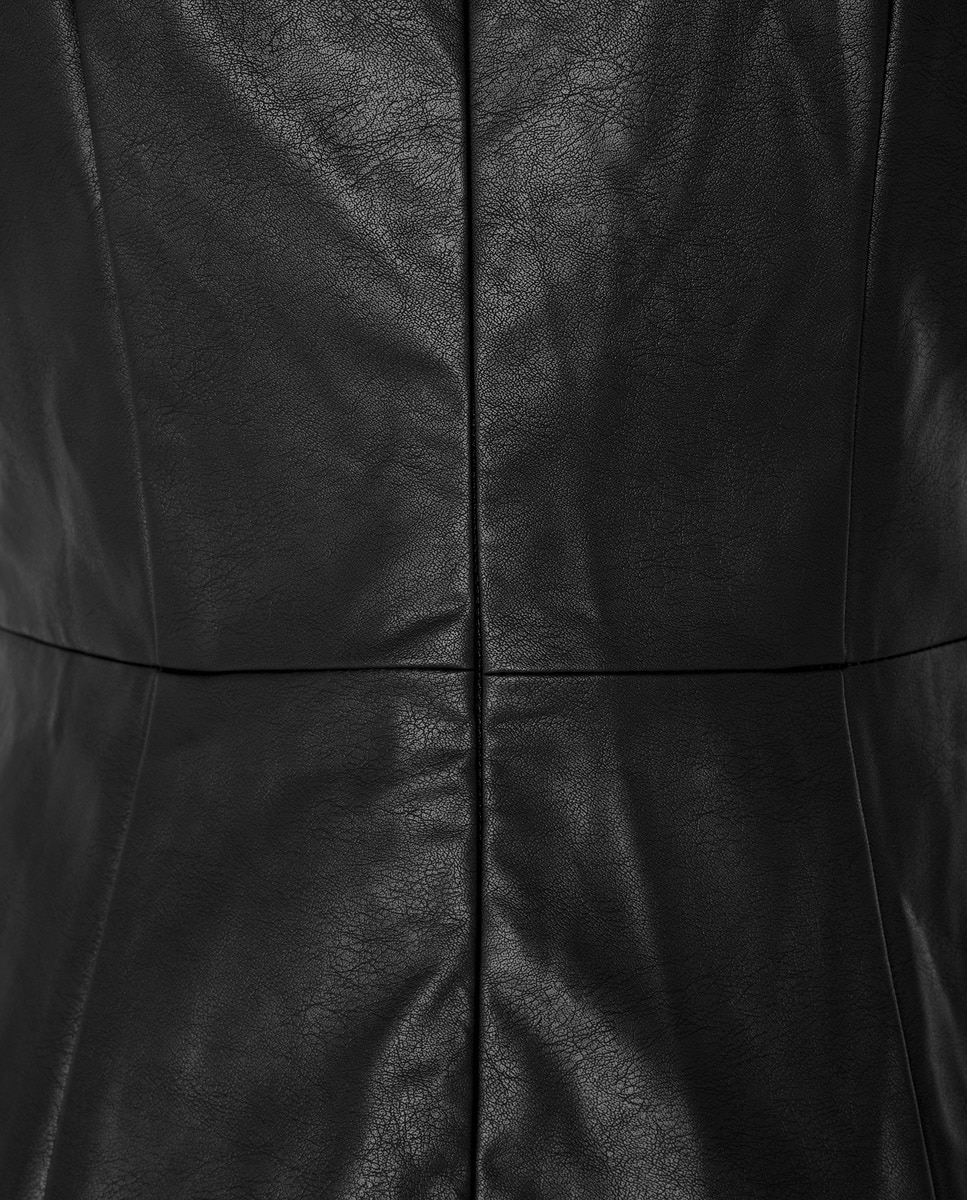 Vestido Midi sem Mangas e com Efeito de Pele Preto-5