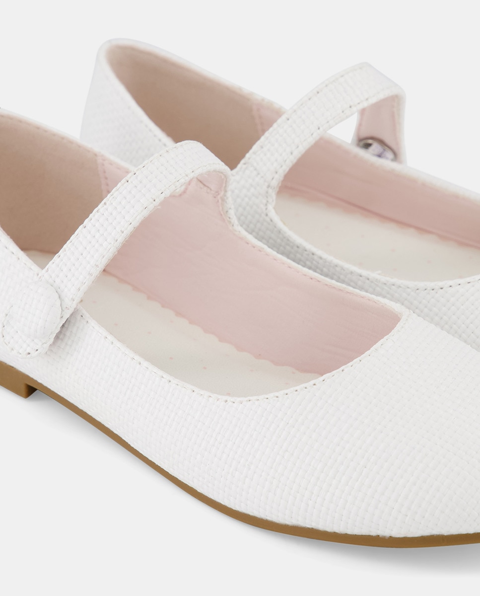 Sapatos de Presilha de Ráfia Branco-5