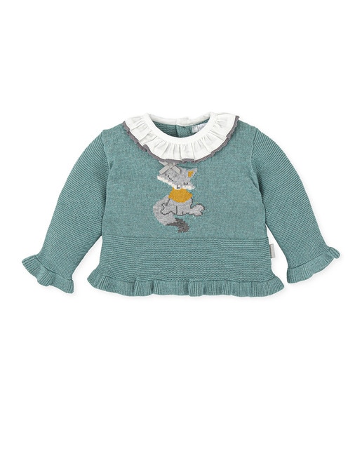 Imagen 0 de Jersey de bebé niña con cuello volante y jacquard frontal