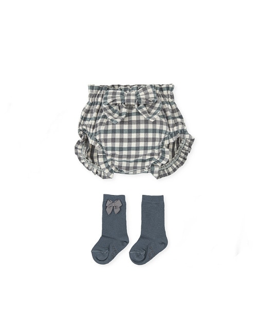 Imagen 0 de Cubrepañal de bebé niña a cuadros con calcetines a juego