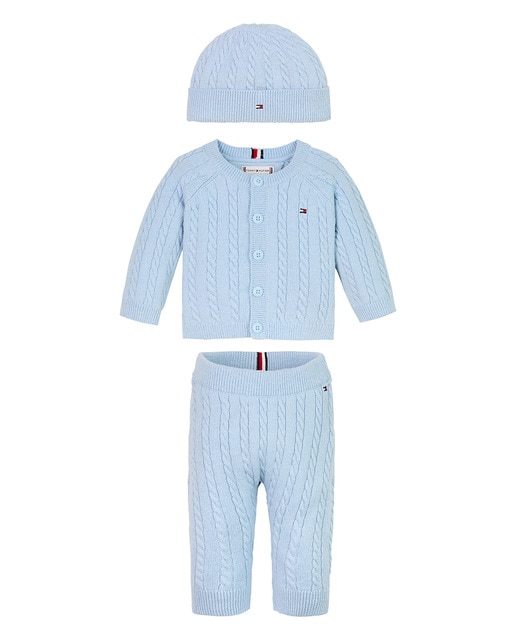 Imagen 0 de Set de regalo de bebé niño compuesto por cardigán, pantalón y gorro de punto