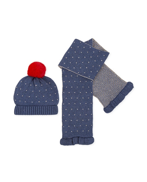 Imagen 0 de Conjunto de bebé niña de gorro y bufanda de tricot con microestampado
