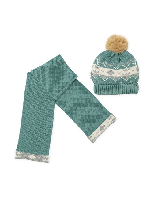 Imagen 0 de Conjunto de bebé niño de gorro y bufanda de tricot con cenefa