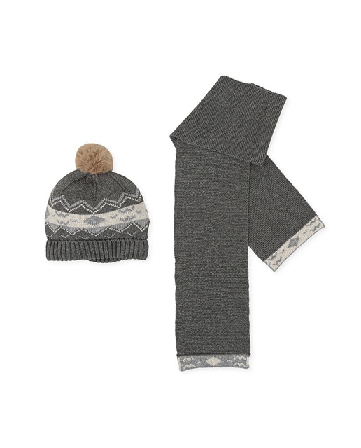 Imagen 0 de Conjunto de bebé niño de gorro y bufanda de tricot con cenefa
