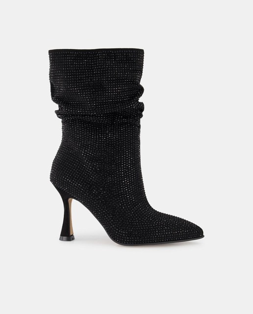 Imagen 0 de Botines de mujer en tejido con caña arrugada strass y tacón embudo