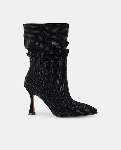 Imagen 0 de Botines de mujer en tejido con caña arrugada strass y tacón embudo