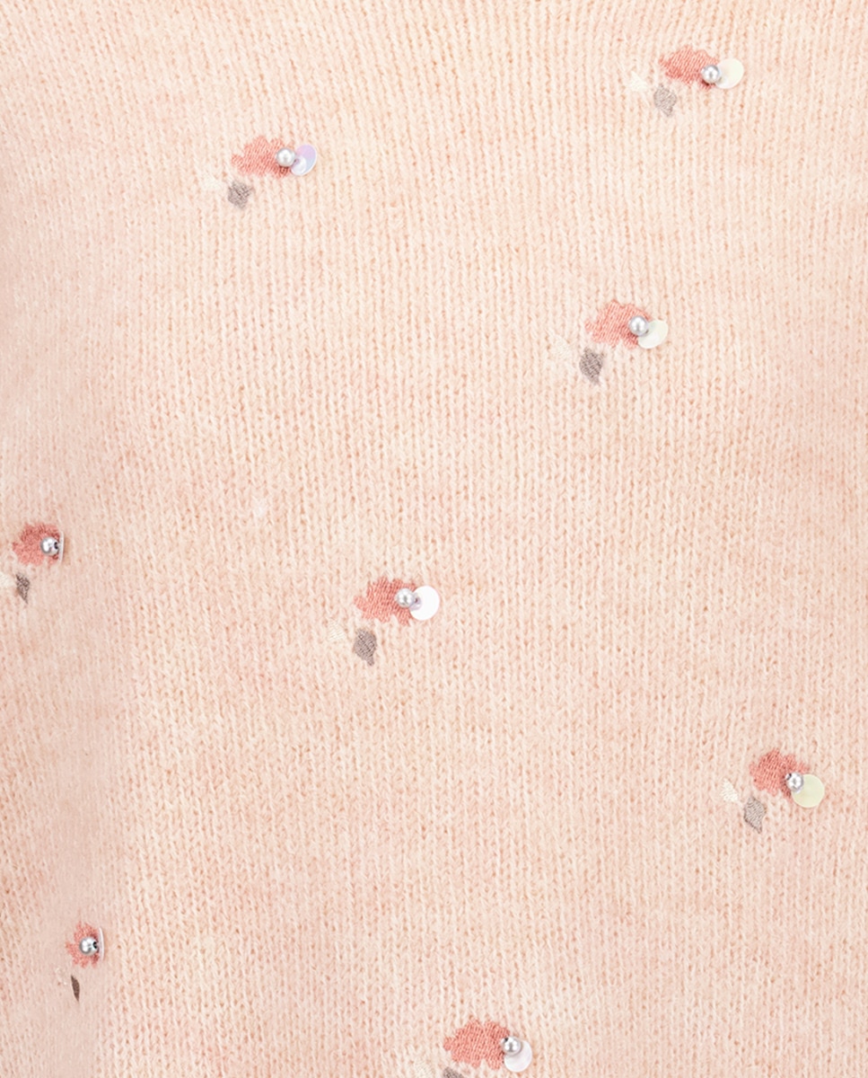 Camisola de Malha com Bordado Rosa-claro-5