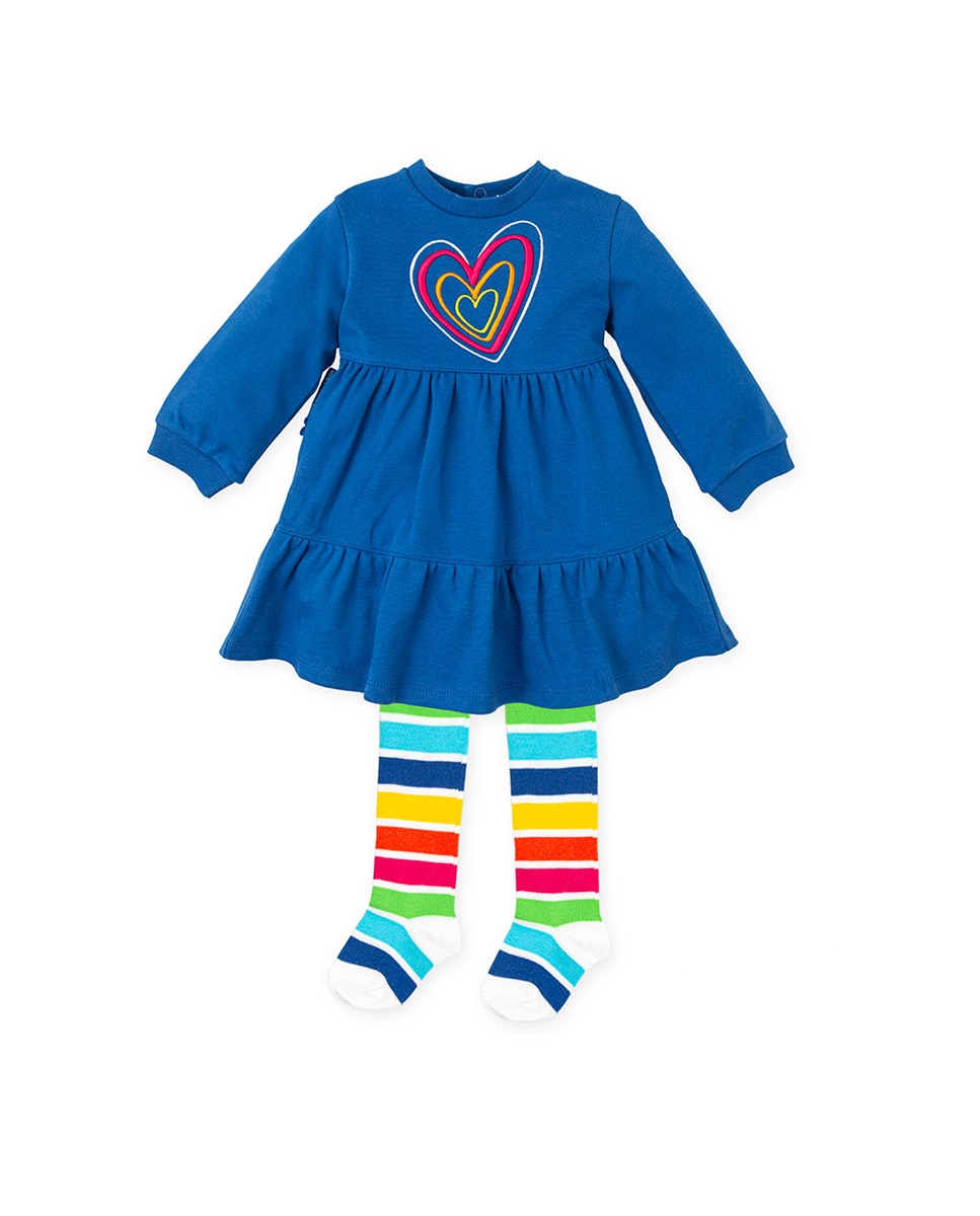 Conjunto de Vestido e Collants com Coração Azul-1
