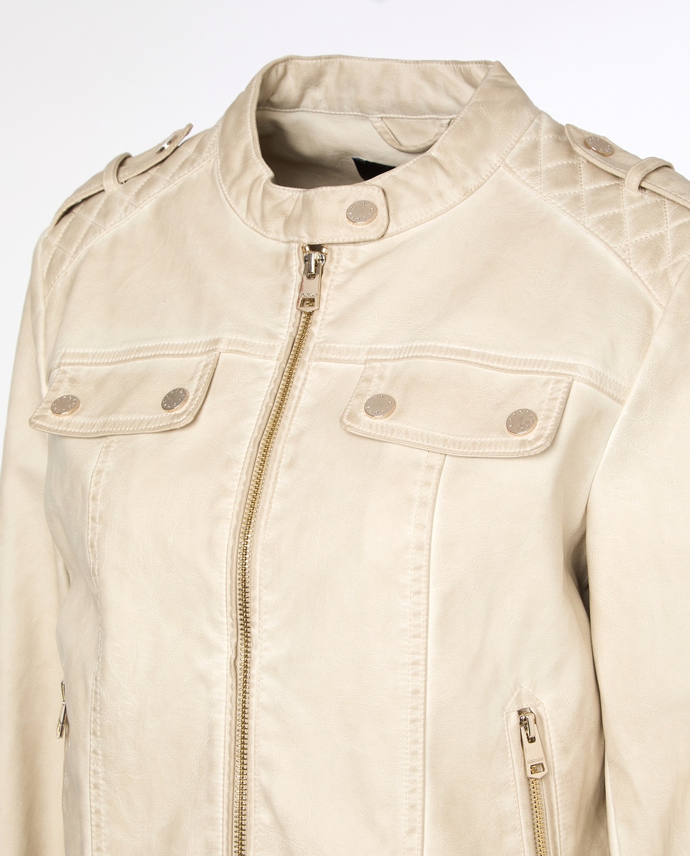 Blusão biker com efeito de pele Branco-marfim-5